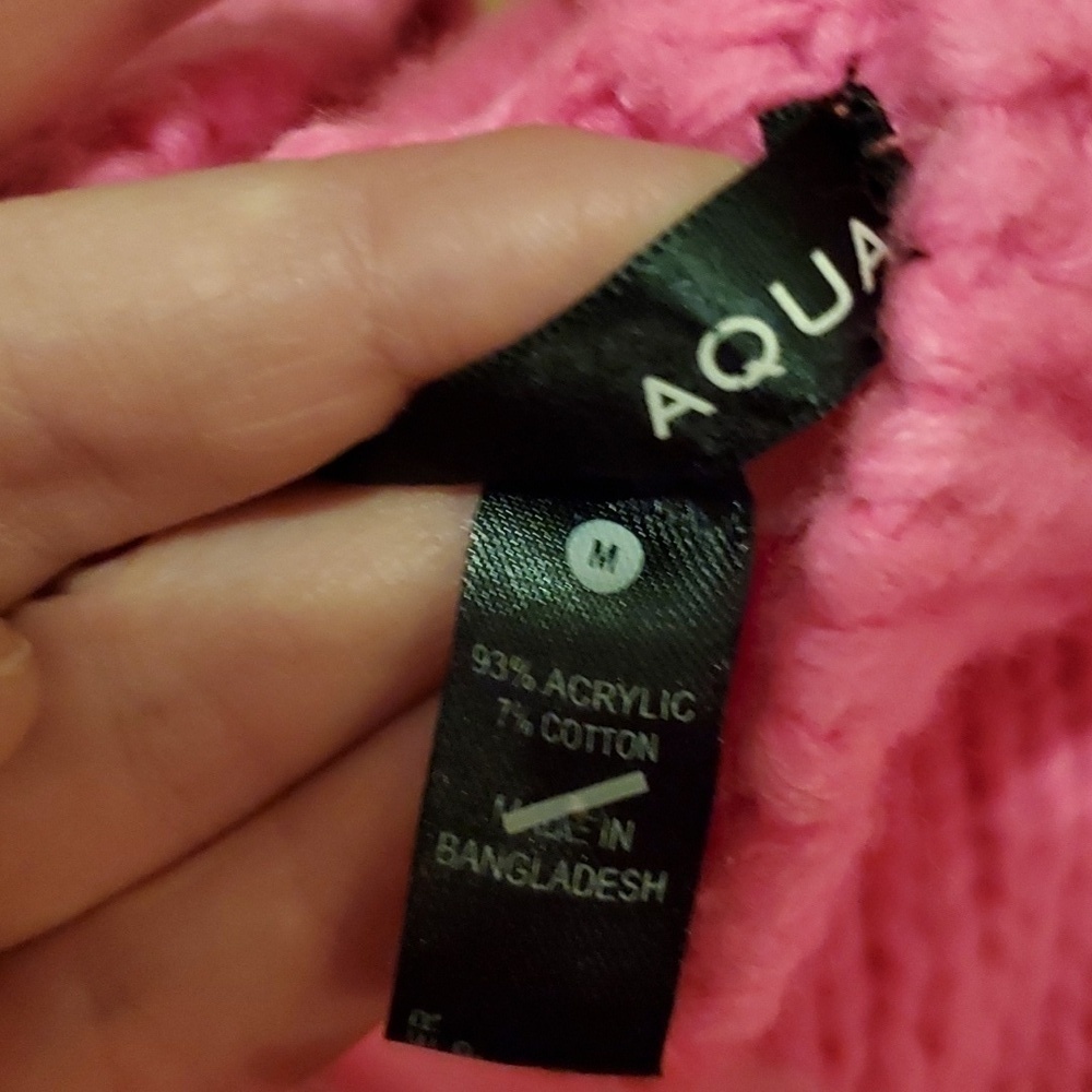 Aqua Cable Knit Balloon Sleeve Hot Pink Sweater - Picture 5 of 9